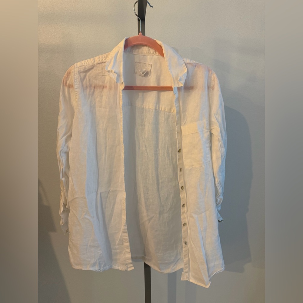 Sigrid Olsen White Button-Front Linen Shirt